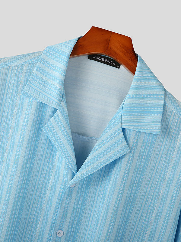 Mens Striped Revere Collar Short Sleeve Shirt SKUK08637