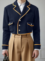 Men's Preppy Contrast Cropped Long Sleeve Jacket SKUL27422