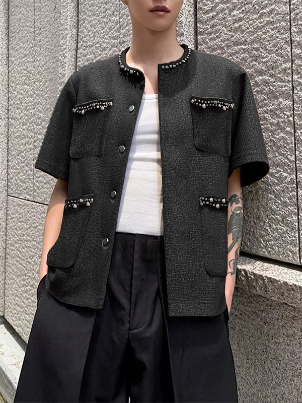 Men's Pearl Decor Short Sleeve Jacket SKUL29621