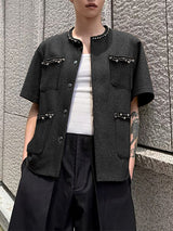 Men's Pearl Decor Short Sleeve Jacket SKUL29621