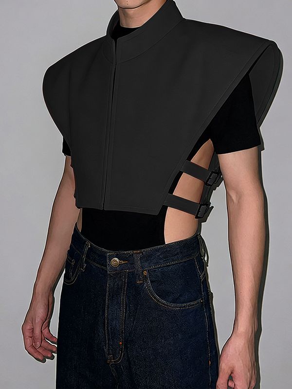 Men's Futuristic Broad Shoulder Side Buckle Waistcoat SKUL54668
