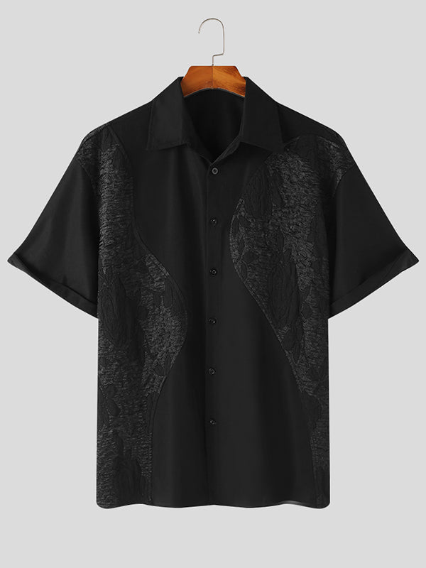 Mens Chinese Style Jacquard Patchwork Lapel Shirt SKUK12460