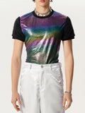 Mens Glitter Ombre Fleece Patchwork T-Shirt SKUK48483