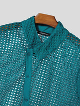 Men's Asymmetrical Diagonal Button Mesh Shirt SKUL60737