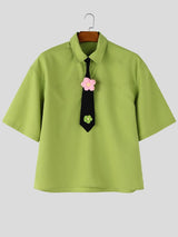 Men's 3D Floral Decor Tie Short Sleeve Shirt SKUL41498