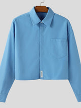 Men's Solid Color Cropped Long Sleeve Shirt SKUL43966