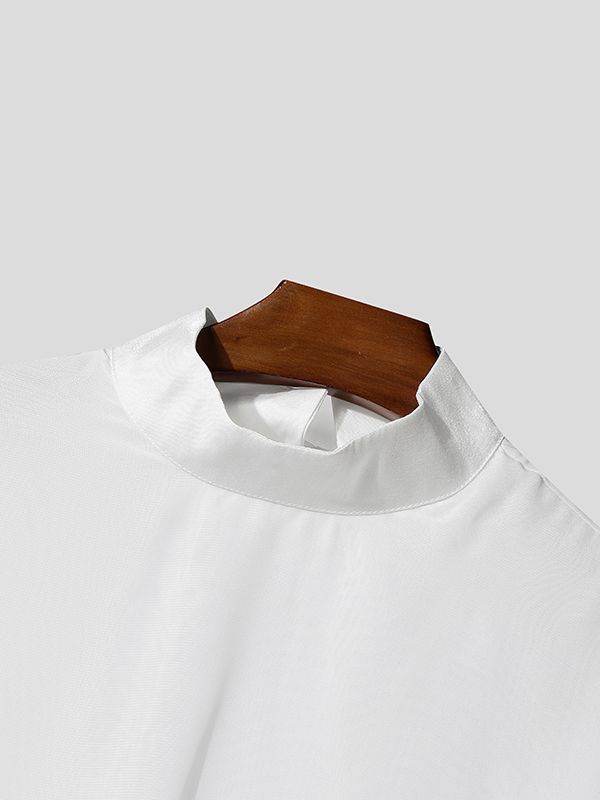 Men's Multi Layer Design Chiffon High Neck Long Sleeve T-shirt SKUL46100