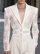 Men's Sheer Lace Waist Long Sleeve Blazer SKUL31873