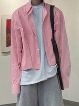 Men's Striped Lapel Cropped Long Sleeve Shirt SKUL31660