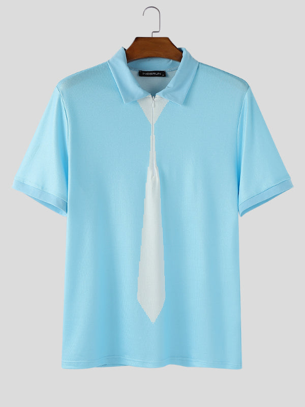 Mens Tie Print Knit Half-Zip Short Sleeve T-Shirt SKUL13638