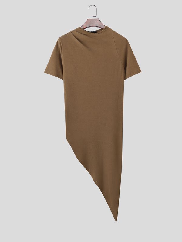 Men's Solid Color Asymmetric Hem Short Sleeve T-shirt SKUL60958