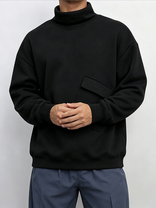 Men's Japanese Workwear City Walk Asymmetric Flap Cargo Pocket Mock Neck Sweatshirt SKUL85950