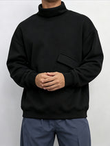 Men's Japanese Workwear City Walk Asymmetric Flap Cargo Pocket Mock Neck Sweatshirt SKUL85950