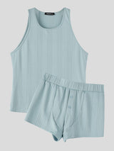 Men's Cozy Loungewear Ribbed Knit Two Pieces Outfit SKUL72436