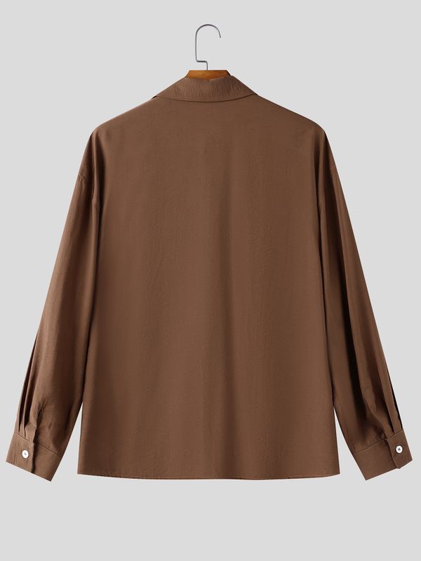 Men's Japanese Streetwear City Boy Oversized Boxy Cropped Utility Button-Up Shirt SKUL78182