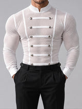 [Pre-order] Men's Avant-Garde Dandy Nightclub Party Semi-Sheer Knit Form-Fitting T-shirt SKUL88498