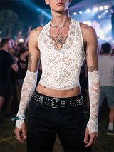 Men's Sheer Lace Cropped Tank SKUL22315