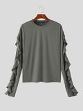 Mens Ruffle Trim Long Sleeve Solid T-Shirt SKUK45253