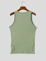 Men's Vintage Heavy Studded Eyelet O-Ring Ribbed Fitted Muscle Tank SKUL63008