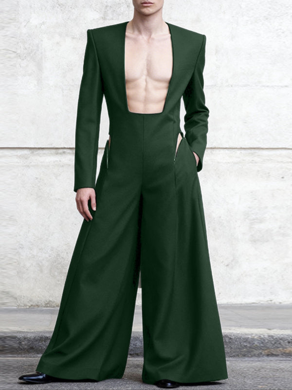 Men's Deconstructed Low Square Neck Long Sleeve Jumpsuit SKUL42668