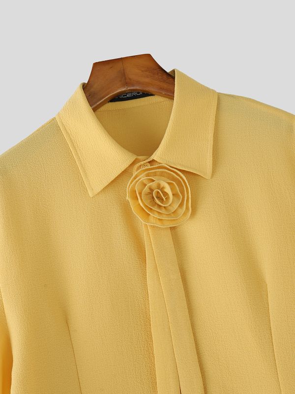 Men's 3D Fabric Rose Detail Textured Short Sleeve Shirt SKUL54628