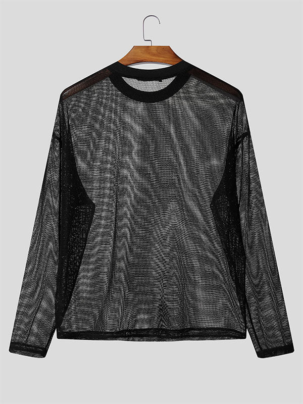 Men's Hollow Out Mesh Crew Neck Long Sleeve T-Shirt SKUL25833