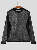 Men's Hollow Out Mesh Crew Neck Long Sleeve T-Shirt SKUL25833