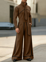 Men's Color Block Outlined Line Two Pieces Outfit SKUL43646