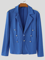 Men's Epaulet Patchwork Knitted Double Breasted Slim Fit Blazer SKUL39881