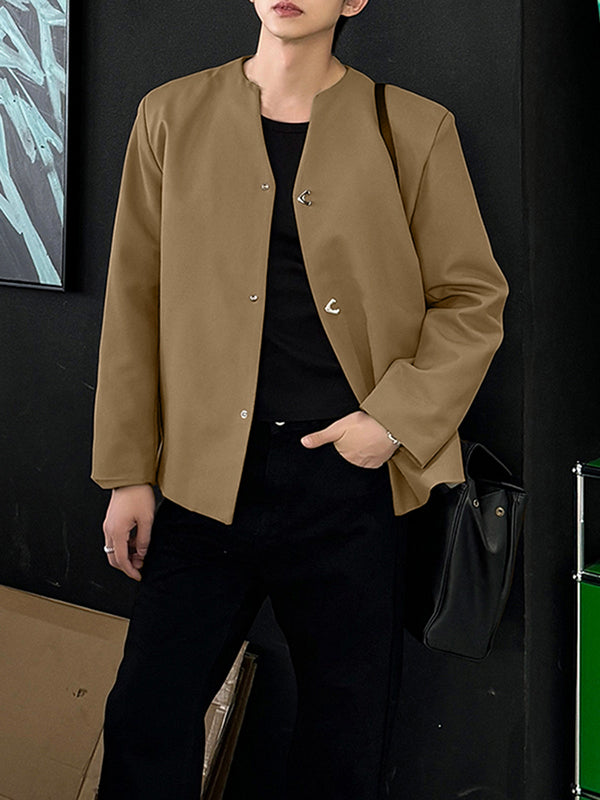 Men's Solid Color Loose Padded Shoulder Long Sleeve Blazer SKUL30806