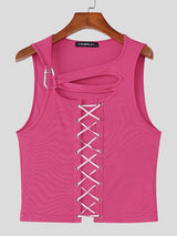 Men's Drawstring Design Hollow Cropped Knit Tank SKUL48604