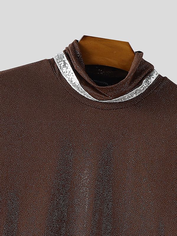 Men's Shiny Solid Color Long Sleeve T-Shirt SKUL37687