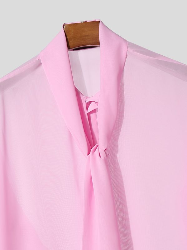 Men's Finger Ribbon Sheer Long Sleeve Shirt SKUL53003