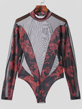 Mens Dragon Print Mesh Patchwork Bodysuit SKUK42107