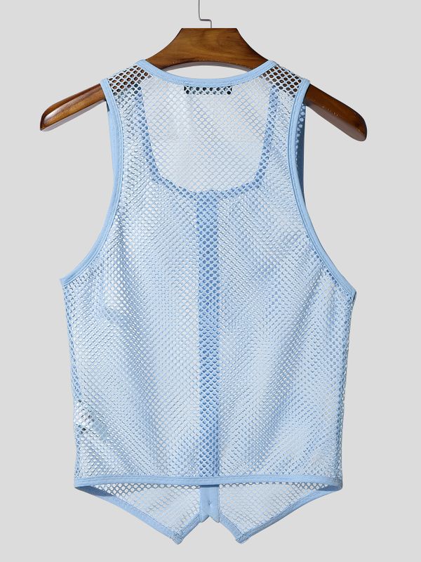 Men's Sheer Mesh Square Neck Pointed Hem Tank SKUL54101