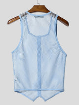 Men's Sheer Mesh Square Neck Pointed Hem Tank SKUL54101