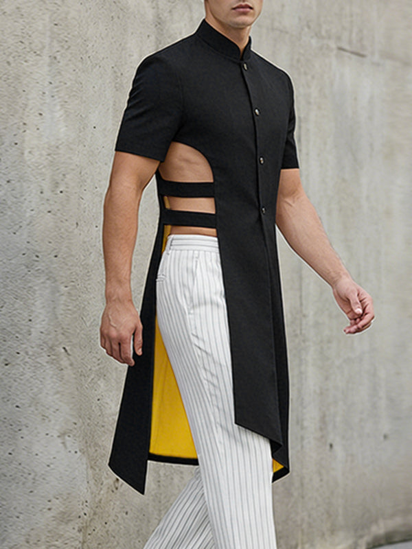 Men's Deconstructed Cut Out Long Hem Short Sleeve Shirt SKUL54570