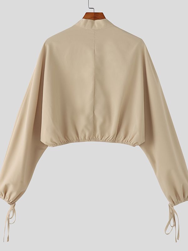 Men's Solid Color Cropped Long Sleeve Shirt SKUL45003