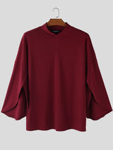 Men's Casual Knit Textured Ribbed 3/4 Length Sleeve T-shirt SKUL51725