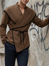 Men's Contrast Color Bold Edge Lace Up Long Sleeve Cardigan SKUL52024