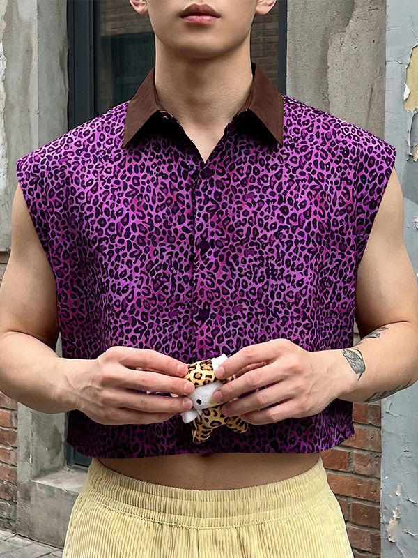 Men's Leopard Print Cropped Sleeveless Shirt SKUL56147