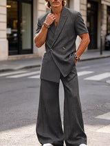 Men's American Vintage Houndstooth Double-Breasted Asymmetric Two Pieces Outfit SKUL74822