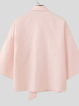 Men's Romantic Avant-Garde Rose Brooch Wide Tie Neck Half Sleeve Shirt SKUL64070