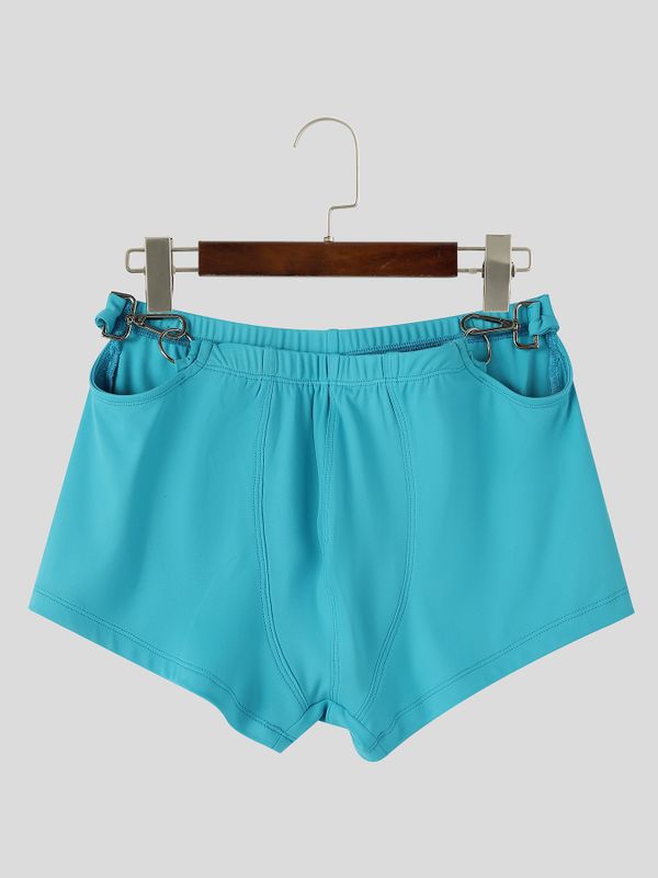 Men's Sexy Avant-Garde Beach Pool Metal O-Ring Hollow Side Low-Rise Swim Trunk SKUL83108