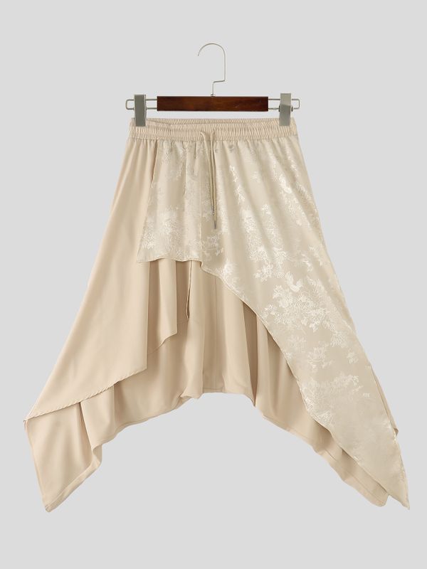 Men's Avant-Garde Dark Aesthetic Deconstructed Layered Jacquard Drop-Crotch Pant SKUL69617