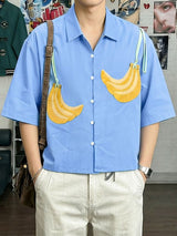 Men's High-Street Playful Banana Print Cuban Collar Short Sleeve Shirt SKUL66051