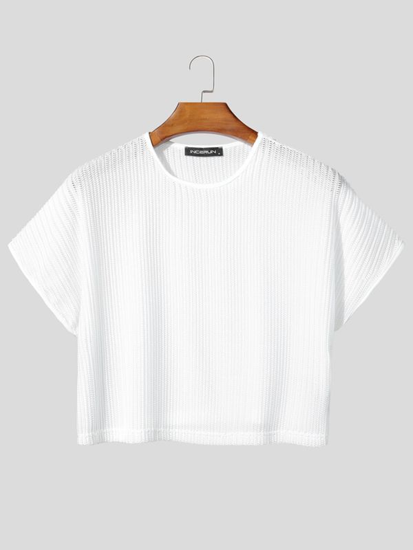 Men's Clubwear Sheer Chevron Mesh Ultra-Cropped T-shirt SKUL68393