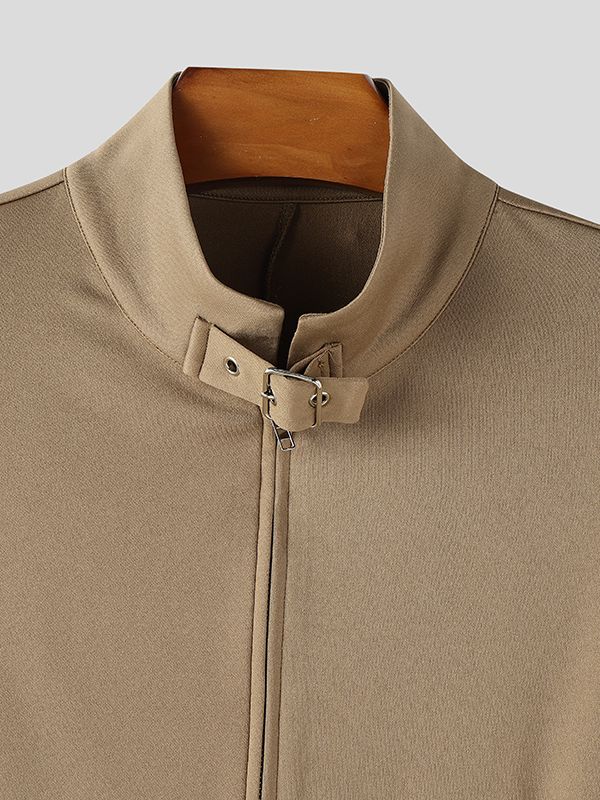 Men's Solid Color Metal Button Stand Collar Long Sleeve Blazer SKUL48609