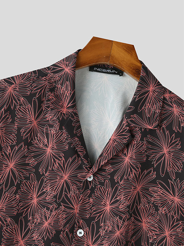 Mens Floral Print Revere Collar Hawaiian Shirt SKUK12537