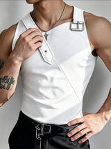 Men's Y2K Avant-Garde Asymmetrical Buckle Strap Muscle Fit Tank SKUL78147